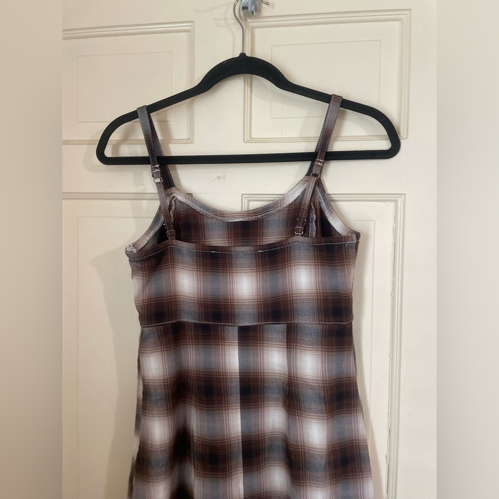 Hollister Plaid Preppy Brown Empire Waist Jumper Dress Size Medium - Picture 7 of 11